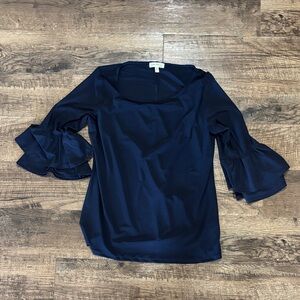 Faith and Joy Midnight Blue Blouse with Ruffled Sleeves